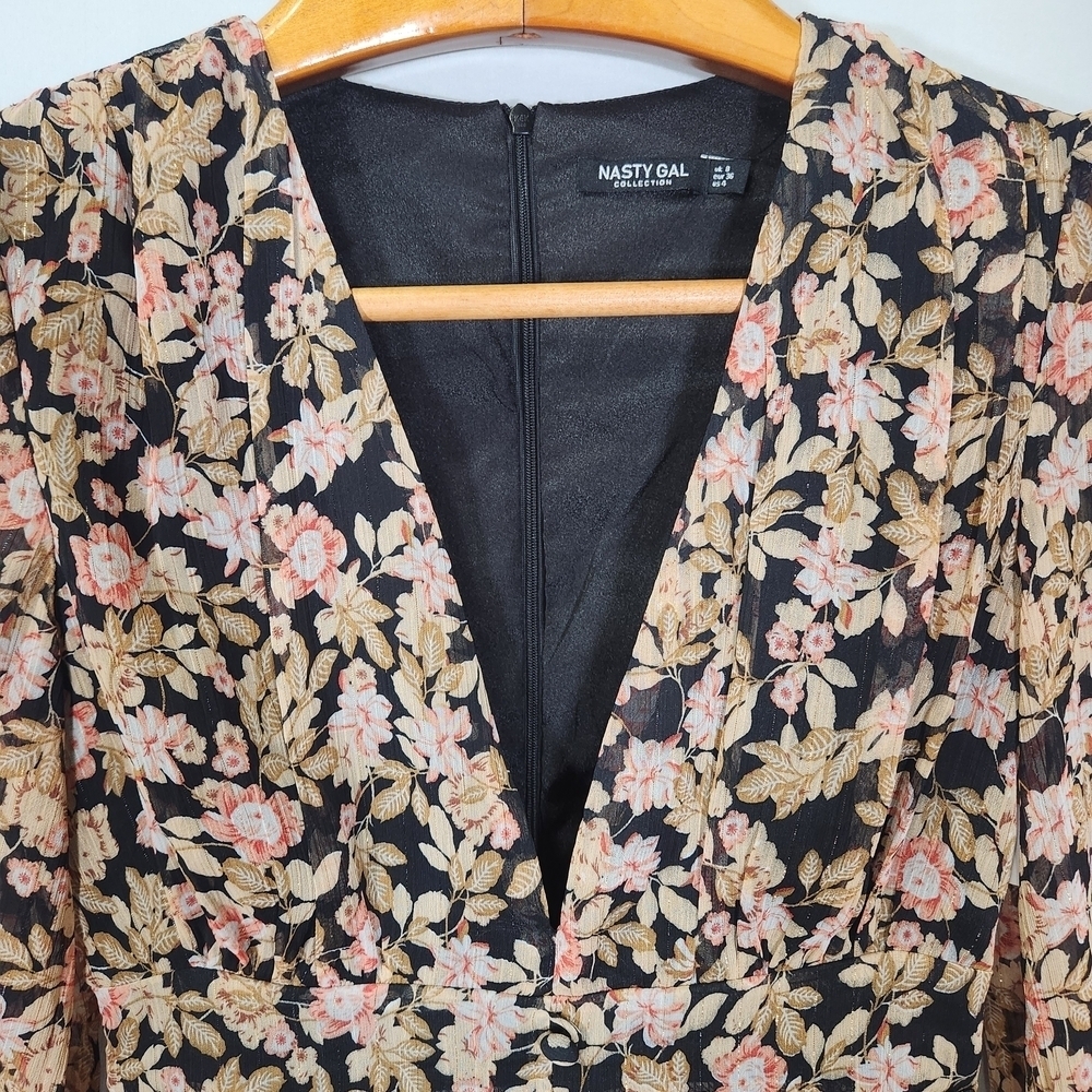 Nasty Gal Black and Pink Floral Mini Dress - Picture 4 of 16